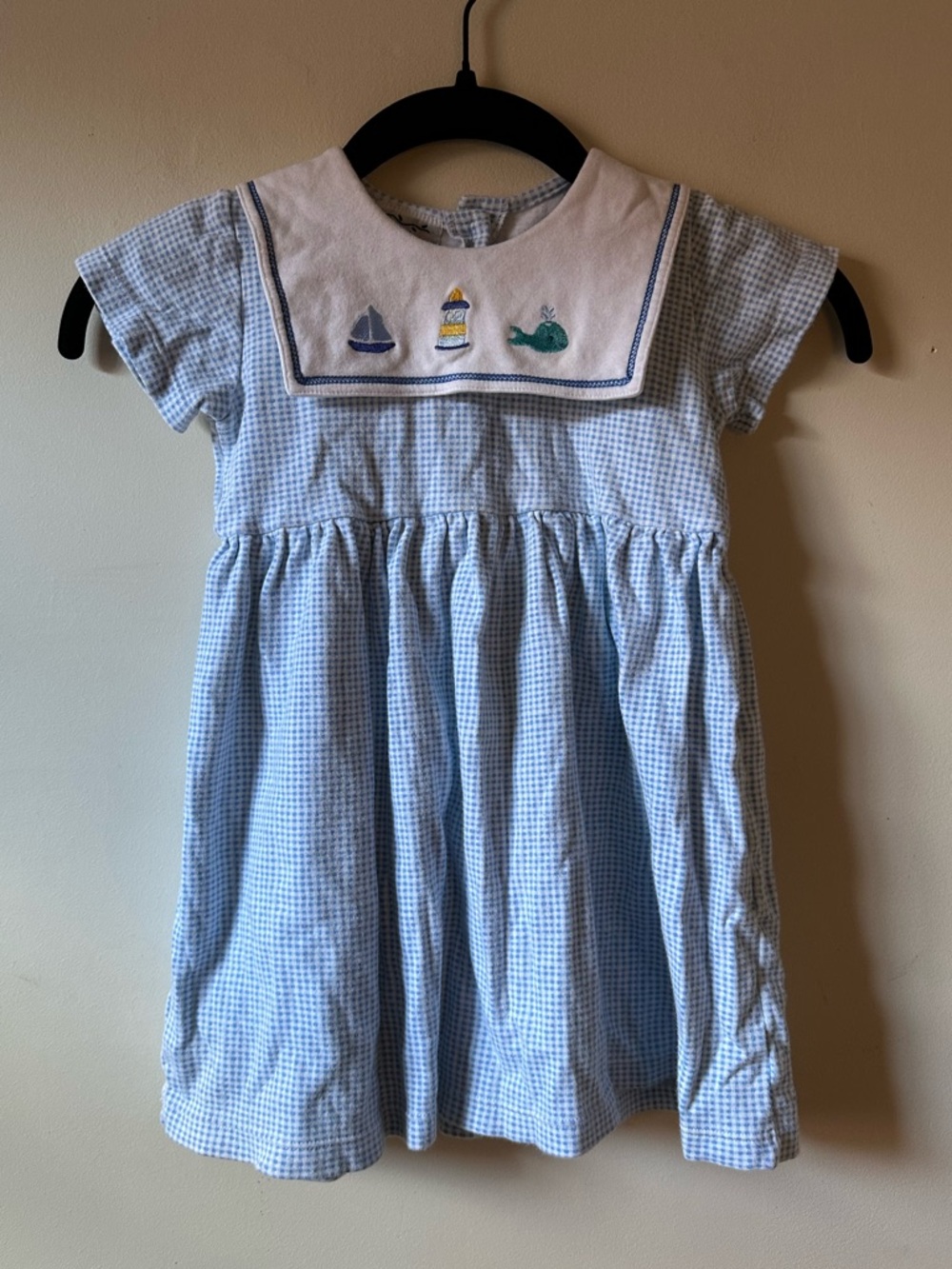 Vintage Gingham New Potatoes Dress Embroidered Coastal Whale Nautical Dress